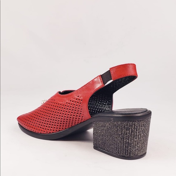 Norka Leather Perforated Sandals in Red - Picture 3 of 4